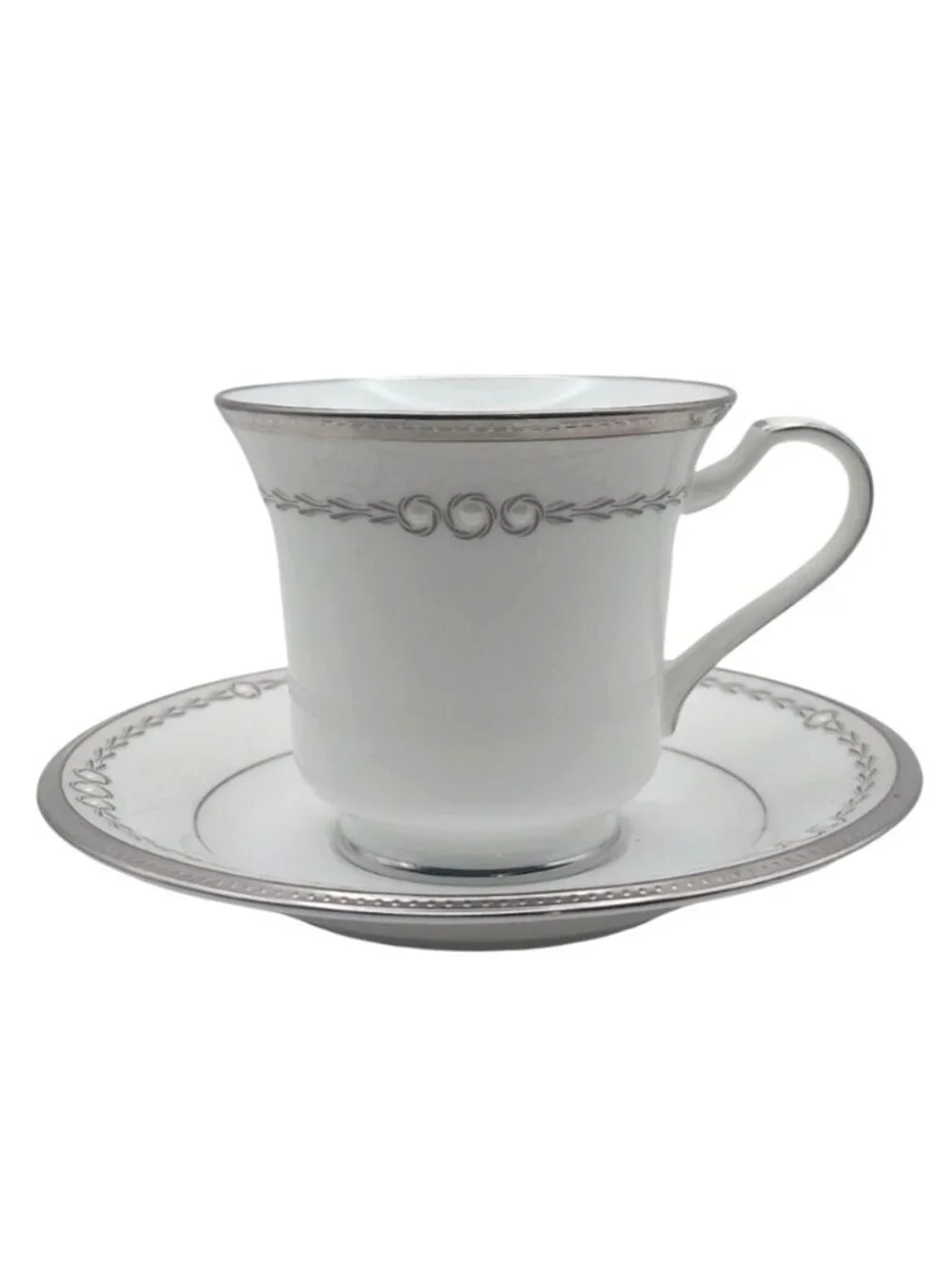 Noritake Bone China Tea Cup & Saucer Pearl Luxe Porcelain Japan 4816 Silver Trim